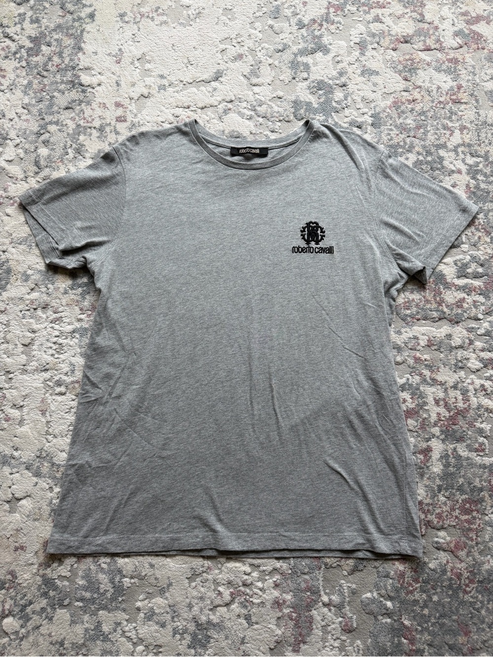 Roberto Cavalli Light Grey Crew Neck T-Shirt with Black Logo